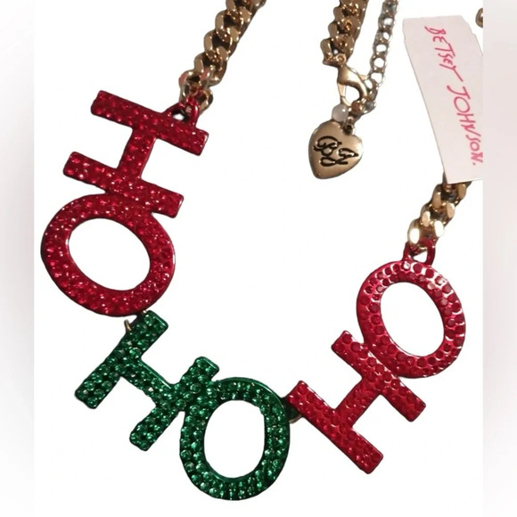 BETSEY JOHNSON Christmas Holiday HO HO HO Sparkle Santa Necklace NWT PLEASE READ - Picture 3 of 13